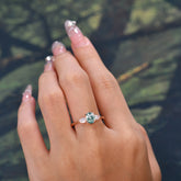 1 Carat Oval Lab Grown Moss Agate Engagement Ring Three Stone Wedding Ring